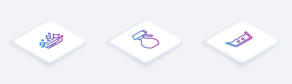Set Isometric line Towel stack, Water spray bottle and Temperature wash. White Stock Illustration