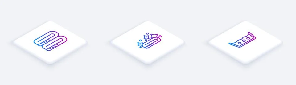 Set Isometric line Towel stack, and Temperature wash. White square button Stock Illustration
