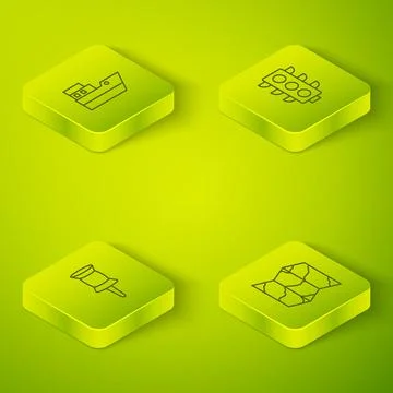 Set Isometric line Traffic light, Push pin, Folded map and Ship line path icon Stock Illustration