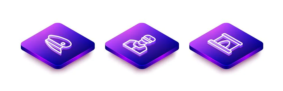 Set Isometric line Train driver hat, conductor and Railway tunnel icon. Vector Stock Illustration