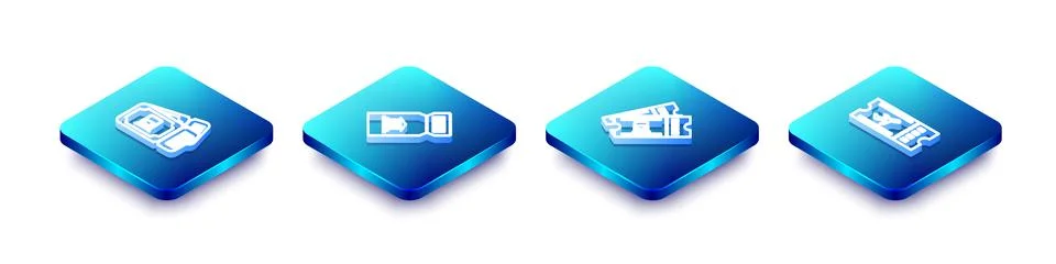 Set Isometric line Train ticket, Museum,  and Airline icon. Vector 스톡 일러스트