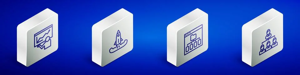 Set Isometric line Training, presentation, Rocket, Browser files and Hierarchy Illustrazione stock