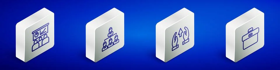 Set Isometric line Training, presentation, Hierarchy organogram chart, Grow.. Illustrazione stock