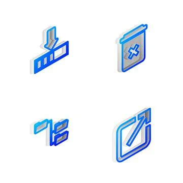 Set Isometric line Trash can, Loading, Folder tree and Open new window icon Stock-Illustration