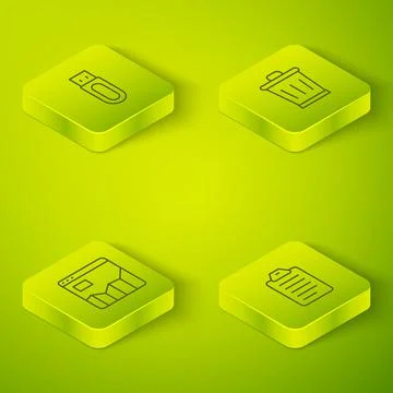 Set Isometric line Trash can, Graph chart infographic, To do list or planning Ilustración de archivo