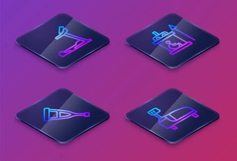 Set Isometric line Treadmill machine, Crutch or crutches, Elevator for disabled Stock Illustration
