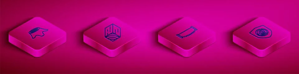 Set Isometric line Tree stump, Wooden beam, Two-handed saw and logs icon. Vector Stock Illustration