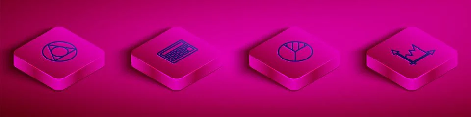 Set Isometric line Triangle math, Calculator, Pie chart infographic and Graph Stock Illustration
