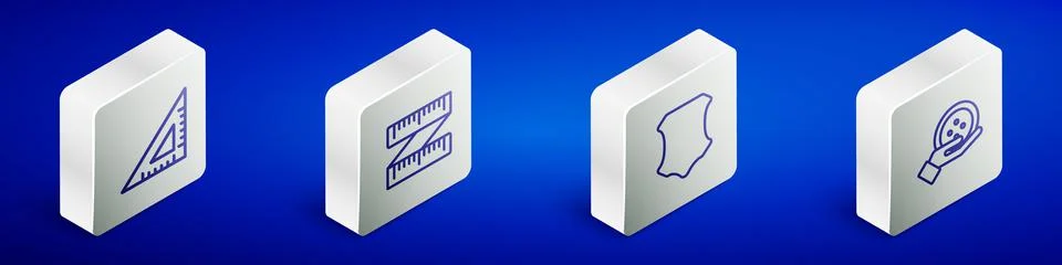 Set Isometric line Triangular ruler, Tape measure, Leather and Sewing button Stock Illustration