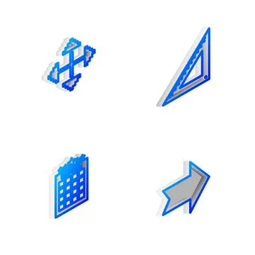 Set Isometric line Triangular ruler, Pixel arrows in four directions, Hotel Stock Illustration