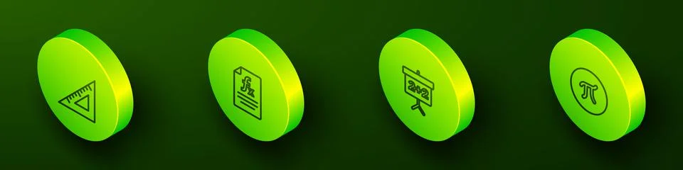 Set Isometric line Triangular ruler, Function mathematical symbol, Chalkboard Stock Illustration