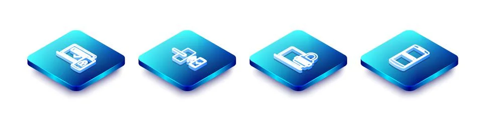 Set Isometric line Two steps authentication, Digital door lock with wireless イラスト素材