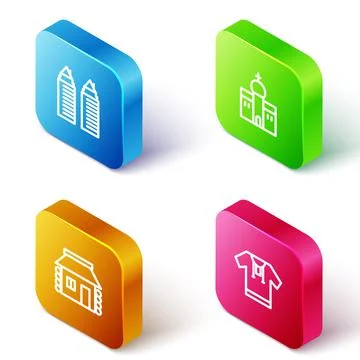 Set Isometric line Two towers in Dnipro, Church building, Ukrainian house and Ilustración de archivo