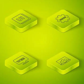Set Isometric line UI or UX design, Web and graphic, development and icon Stock Illustration