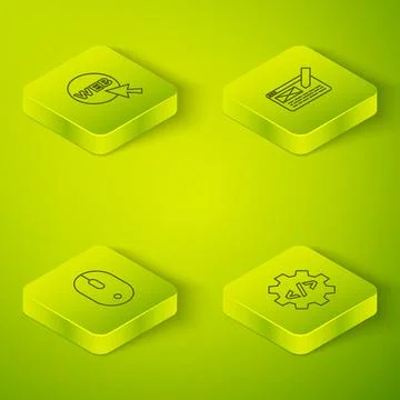 Set Isometric line UI or UX design, Computer mouse, Front end development and Stock Illustration