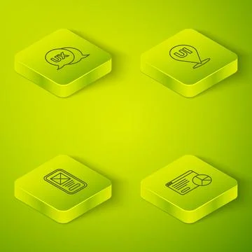 Set Isometric line UI or UX design, , Website statistic and icon. Vector Illustrazione stock