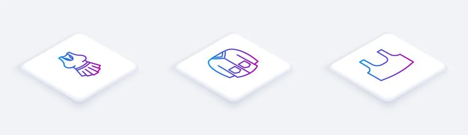 Set Isometric line Undershirt, Sweater and . White square button. Vector Illustrazione stock