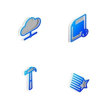Set Isometric line Unknown document, Network cloud connection, Hammer and イラスト素材