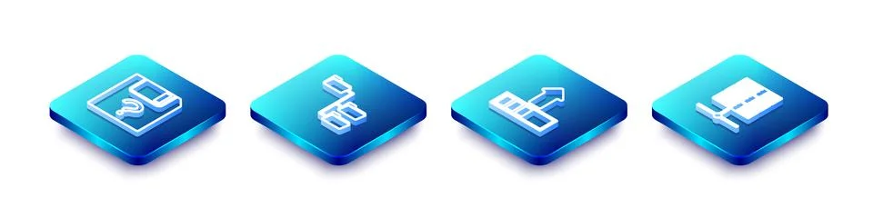 Set Isometric line Unknown document, Folder tree, Loading and Server, Data, W Illustrazione stock