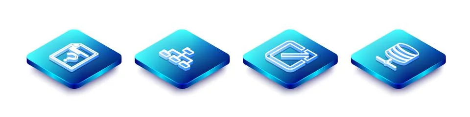 Set Isometric line Unknown document, Folder tree, Open in new window and Serv Stock Illustration
