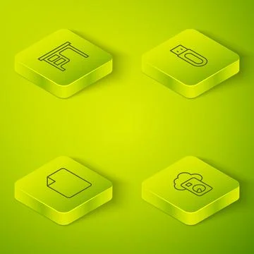Set Isometric line USB flash drive, File document, Cloud database and Office  Illustrazione stock