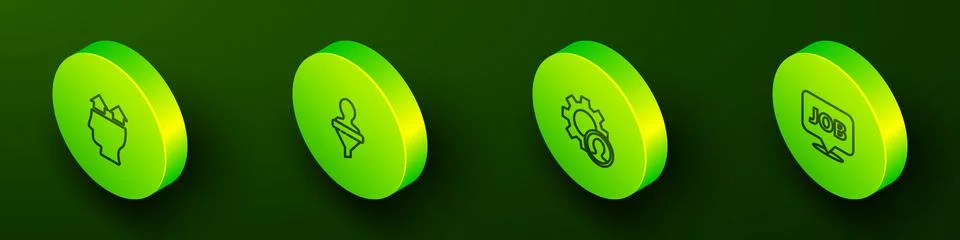 Set Isometric line User of man, Head hunting, and Speech bubble with job icon Stock Illustration