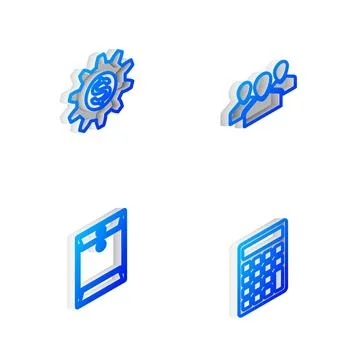 Set Isometric line Users group, Gear with dollar symbol, Envelope and Calcula Stock Illustration