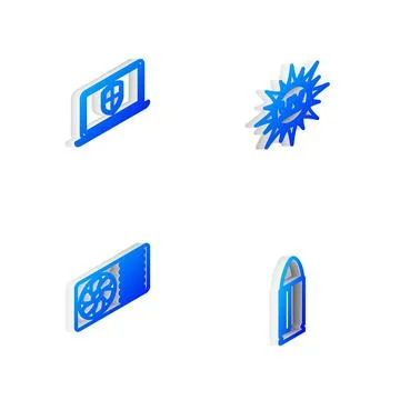 Set Isometric line UV protection, Laptop with shield, Air conditioner and Bullet Stock Illustration