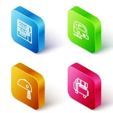 Set Isometric line Vending machine, Electric jigsaw, mixer and Air compressor 스톡 일러스트