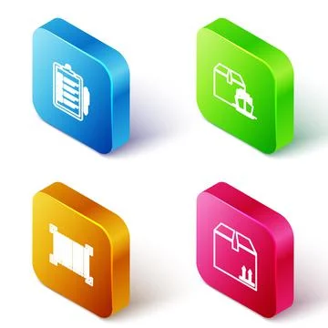 Set Isometric line Verification of delivery list, Cargo ship with boxes, Barcode Stock-Illustration
