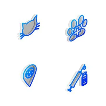 Set Isometric line Veterinary clinic, Cat, Location veterinary and Syringe with Ilustración de archivo