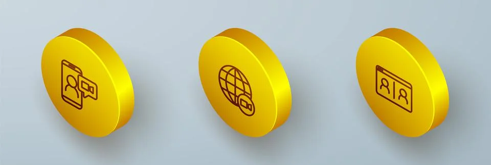 Set Isometric line Video chat conference, and icon. Vector Stock Illustration
