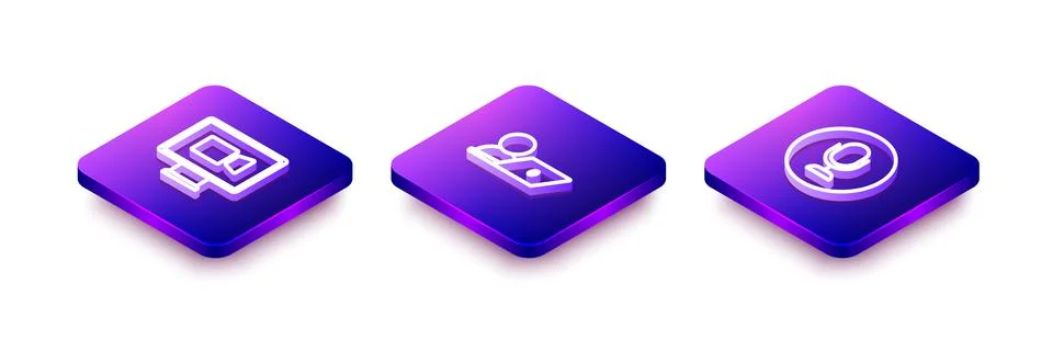 Set Isometric line Video chat conference,  and Microphone icon. Vector Stock Illustration