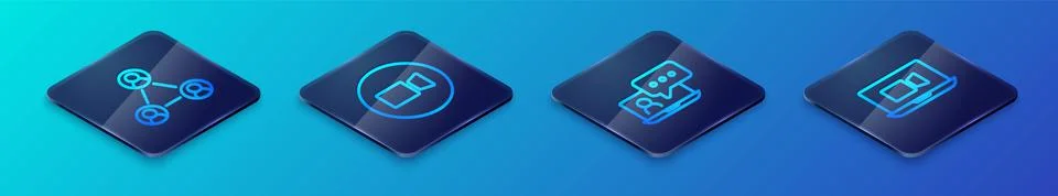 Set Isometric line Video chat conference, Meeting,  and  icon. Vector Stock Illustration