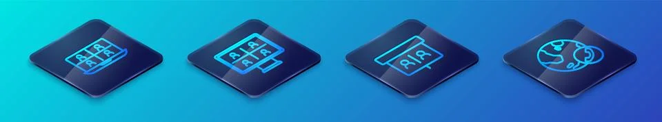 Set Isometric line Video chat conference,  and  icon. Vector Stock Illustration