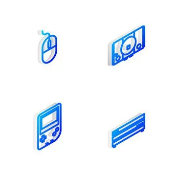 Set Isometric line Video game console, Computer mouse, Portable video and  ic Illustrazione stock