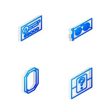 Set Isometric line Video graphic card, Create account screen, Poker table and Stock-Illustration