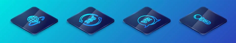 Set Isometric line Virtual reality, 3d modeling, VR controller game and 360 Stock Illustration