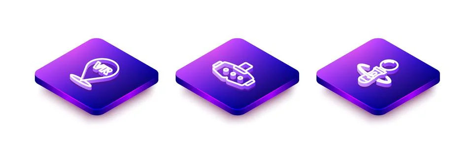 Set Isometric line Virtual reality, glasses and VR controller game icon. Vector Stock Illustration