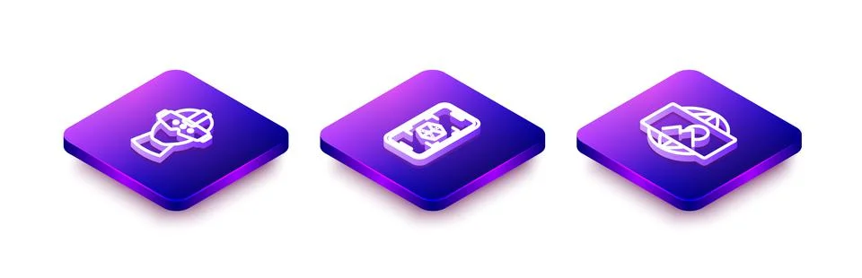 Set Isometric line Virtual reality glasses, 3d modeling and Wide angle picture Stockillustratie