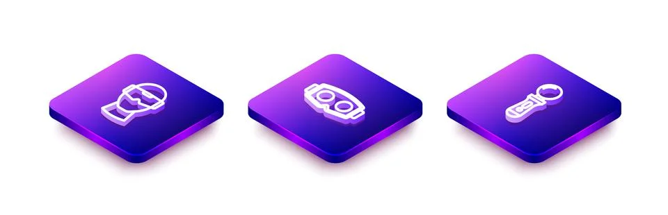 Set Isometric line Virtual reality glasses, and VR controller game icon. Vector 스톡 일러스트
