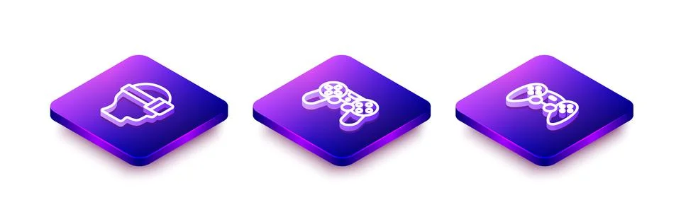 Set Isometric line Virtual reality glasses, Game controller or joystick and   Stock Illustration