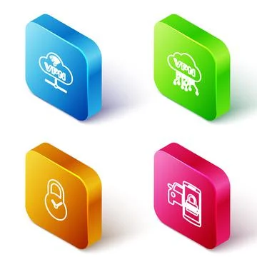 Set Isometric line VPN Network cloud connection, Cloud interface, Padlock with Illustrazione stock