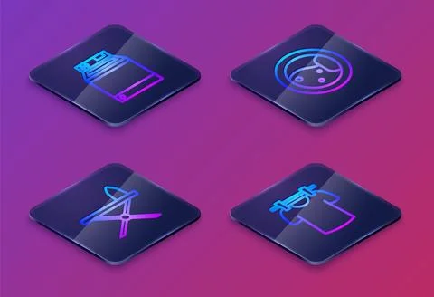 Set Isometric line Washer, Iron and ironing board,  and Drying clothes. Blu.. Stock Illustration