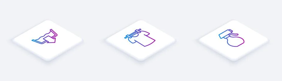 Set Isometric line Washing modes, Drying clothes and Water spray bottle. Wh.. Stock Illustration