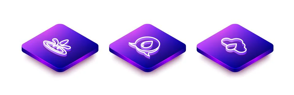 Set Isometric line Water drop, with speech bubbles and Cloud rain icon. Vector Illustrazione stock