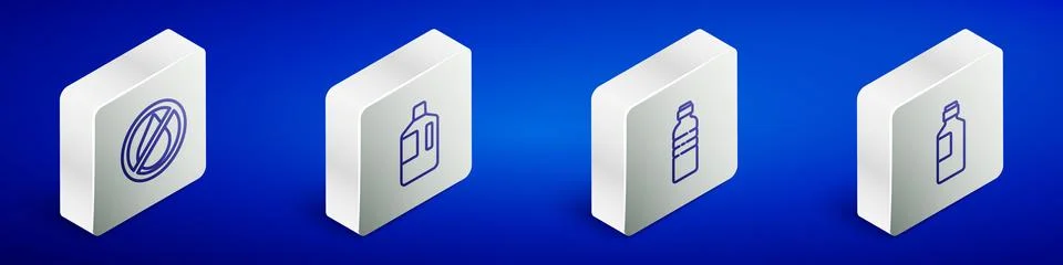 Set Isometric line Water drop forbidden, Big bottle with clean water, Bottl.. Illustrazione stock