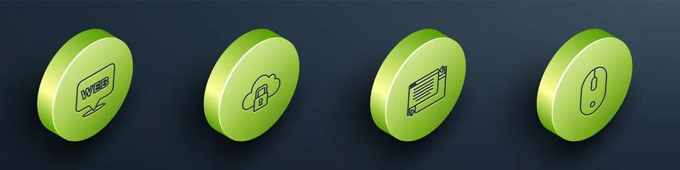 Set Isometric line Web and graphic design, Cloud computing lock, UI or UX and Stock Illustration