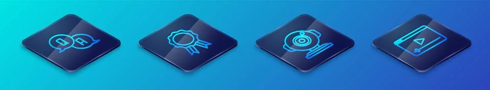 Set Isometric line Web camera, Question and Answer, Online play video and 스톡 일러스트