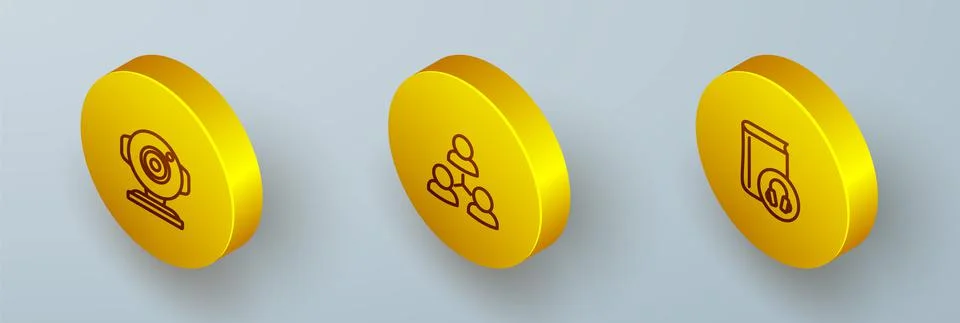 Set Isometric line Web camera, Online class and Audio book icon. Vector 스톡 일러스트